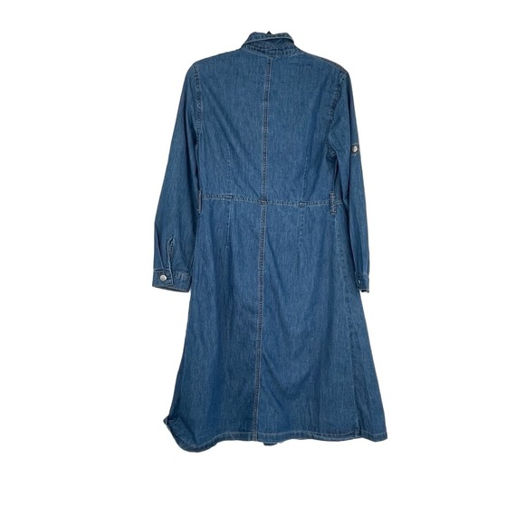 Allegra K Womens Blue Button Down Long Sleeve Collared Denim Shirt Dress Size XS - Picture 2 of 12